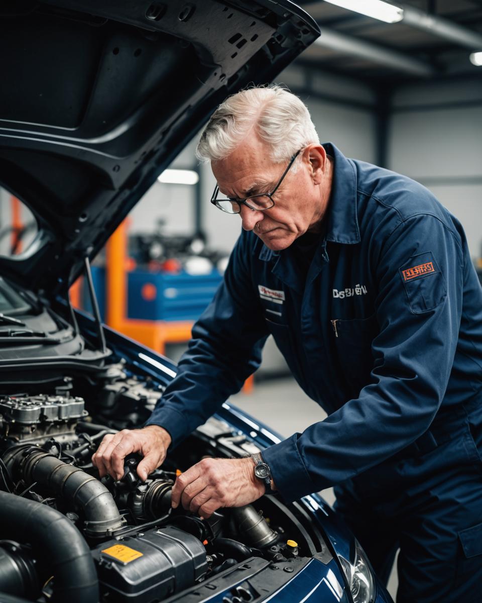 Master technician working inside an open engine bay